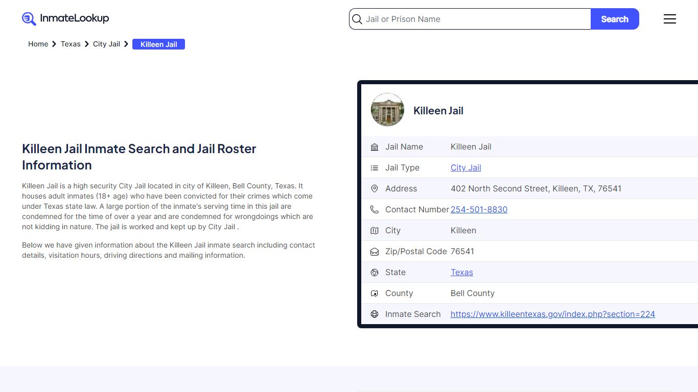 Killeen Jail Inmate Search and Jail Roster Information